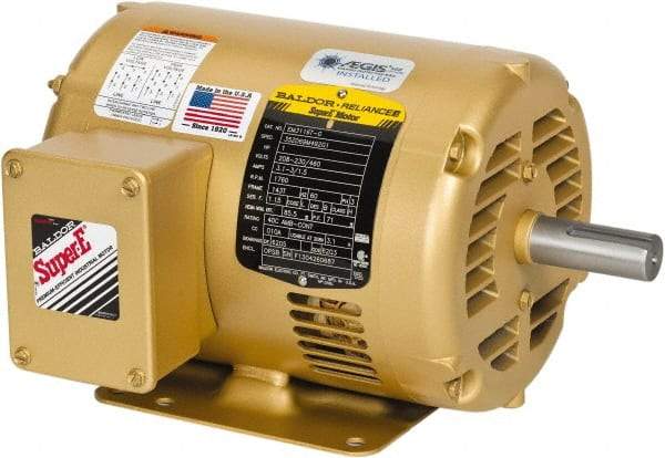 Baldor - 7-1/2 hp, ODP Enclosure, No Thermal Protection, 1,800 RPM, 208-230/460 Volt, 60 Hz, Three Phase Motor - Size 213T Frame, Foot Mount, 1 Speed, Ball Bearings, 9.7 Full Load Amps, F Class Insulation, Reversible - All Tool & Supply