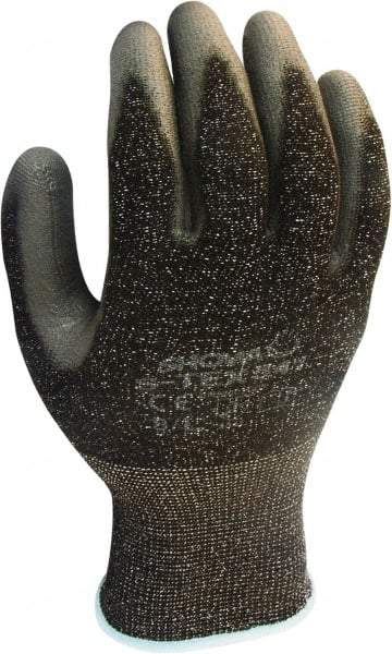 SHOWA - Size M (7), ANSI Cut Lvl 4, Puncture Lvl 3, Abrasion Lvl 6, Polyurethane Coated HPPE Fiber/Stainless Steel Cut Resistant Gloves - 10" Long, Palm & Fingertips Coated, High Strength Fiber/Stainless Steel Lining, Knit Wrist, Gray/Black, Paired - All Tool & Supply