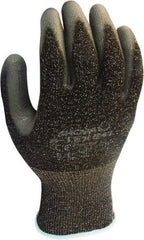 SHOWA - Size S (6), ANSI Cut Lvl 4, Puncture Lvl 3, Abrasion Lvl 6, Polyurethane Coated HPPE Fiber/Stainless Steel Cut Resistant Gloves - 9.5" Long, Palm & Fingertips Coated, High Strength Fiber/Stainless Steel Lining, Knit Wrist, Gray/Black, Paired - All Tool & Supply