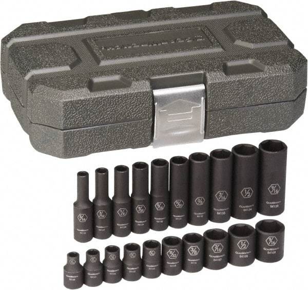 GearWrench - 20 Piece 1/4" Drive Black Finish Deep Well Impact Socket Set - 6 Points, 3/16" to 9/16" Range, Inch Measurement Standard - All Tool & Supply