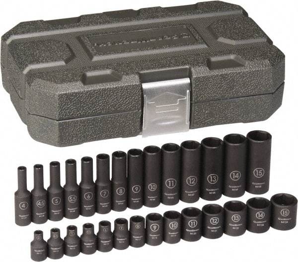 GearWrench - 28 Piece 1/4" Drive Black Finish Deep Well Impact Socket Set - 6 Points, 4mm to 11mm Range, Metric Measurement Standard - All Tool & Supply