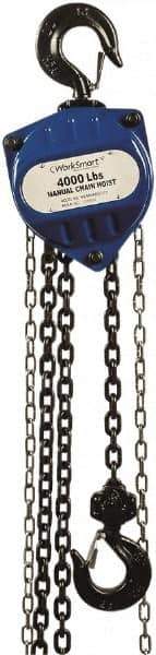 Value Collection - 4,000 Lb Lifting Capacity, 20' Lift Height, Hand Hoist - Made from Chain, 68' Overhaul to Lift 1', 90 Lb Avg Pull to Lift Rated Load, 1 Chain - All Tool & Supply