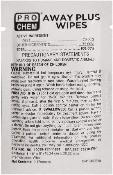 Pro Chem - 50 Count 25% DEET Towelette - For Mosquitos, Chiggers, Gnats, Stable Flies, Fleas, Ticks, Black Flies, Sand Flies - All Tool & Supply