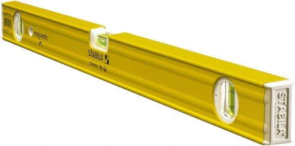 Stabila - 24" Long 3 Vial Box Beam Level - Aluminum, Yellow, 2 Plumb & 1 Level Vials - All Tool & Supply