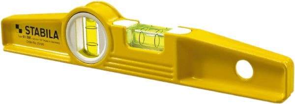 Stabila - Magnetic 10" Long 2 Vial Torpedo Level - Die Cast, Yellow, 1 Plumb & 1 Level Vial - All Tool & Supply