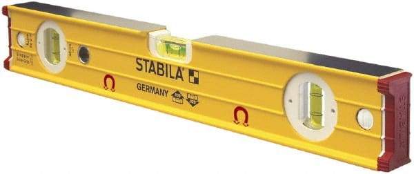 Stabila - Magnetic 16" Long 3 Vial Box Beam Level - Aluminum, Yellow, 2 Plumb & 1 Level Vials - All Tool & Supply