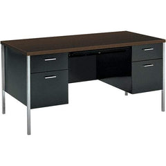 Hon - Woodgrain Laminate Double Pedestal Desk with Center Drawer - 60" Wide x 30" Deep x 29-1/2" High, Mocha/Black - All Tool & Supply