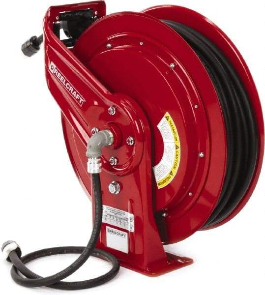 Reelcraft - 12 AWG, 100' Cable Length, Cord & Cable Reel with Outlet End - 1 Outlet, NEMA 5-15R, 15 Amps, 125 Volts, SEOOW Cable, Red Reel, Spring Driven Reel - All Tool & Supply