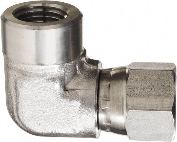 Made in USA - 1" Grade 316 Stainless Steel Pipe 90° Elbow - FNPT x NPSM Swivel End Connections, 2,000 psi - All Tool & Supply