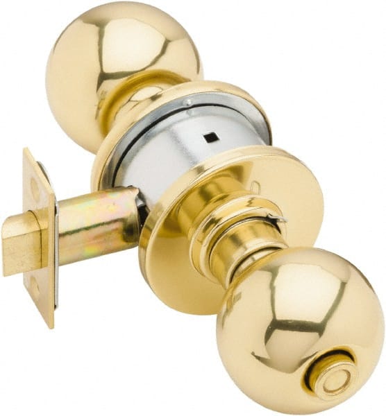 Schlage - 1-3/8 to 1-7/8" Door Thickness, Bright Brass Privacy Knob Lockset - Exact Industrial Supply