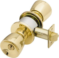 Schlage - 1-3/8 to 1-7/8" Door Thickness, Bright Brass Entrance Knob Lockset - Exact Industrial Supply