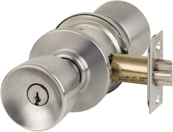 Schlage - 1-3/8 to 2" Door Thickness, Satin Chrome Entrance Knob Lockset - Exact Industrial Supply