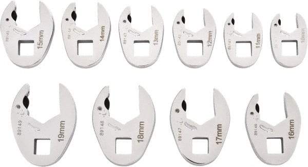 GearWrench - 10 Piece 3/8" Drive Open End Crowfoot Wrench Set - 10 to 19mm - All Tool & Supply