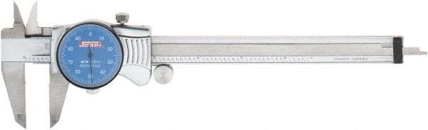 SPI - 0" to 6" Range, 0.001" Graduation, 0.1" per Revolution, Dial Caliper - Blue Face, 1.57" Jaw Length, Accurate to 0.0010" - All Tool & Supply