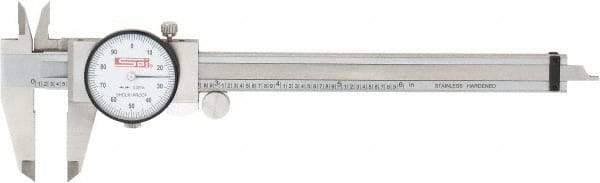 SPI - 0" to 6" Range, 0.001" Graduation, 0.1" per Revolution, Dial Caliper - White Face, 1.57" Jaw Length, Accurate to 0.0010" - All Tool & Supply