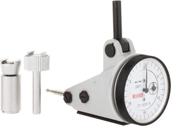 SPI - 0.06" Range, 0.001" Dial Graduation, Vertical Dial Test Indicator - 1-3/16" White Dial, 0-15-0 Dial Reading, Accurate to 0.0012" - All Tool & Supply