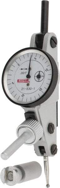 SPI - 0.06" Range, 0.001" Dial Graduation, Horizontal Dial Test Indicator - 1-3/16" White Dial, 0-15-0 Dial Reading, Accurate to 0.0012" - All Tool & Supply