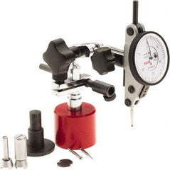 SPI - 9 Piece, 0" to 0.06" Measuring Range, 1-1/2" Dial Diam, 0-15-0 Dial Reading, White Dial Test Indicator Kit - 0.0012" Accuracy, 0.86" Contact Point Length, 0.079" Ball Diam, 0.0005" Dial Graduation - All Tool & Supply