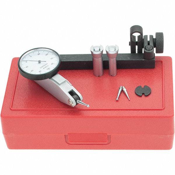 SPI - 8 Piece, 0mm to 0.2mm Measuring Range, 32mm Dial Diam, 0-100-0 Dial Reading, White Dial Test Indicator Kit - 0.04mm Accuracy, 16.2mm Contact Point Length, 2mm Ball Diam, 0.002mm Dial Graduation - All Tool & Supply