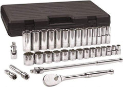 GearWrench - 33 Piece 1/2" Drive Chrome Finish Deep Well Socket Set - 12 Points, 7/16" to 1-1/2" Range, Inch Measurement Standard - All Tool & Supply