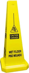 PRO-SAFE - Caution - Cuidado - Wet Floor - Piso Mojado, 10-1/2" Wide x 25-3/4" High, Polyethylene Floor Sign - English/Spanish, Cone, Black on Yellow, For Accident Prevention - All Tool & Supply