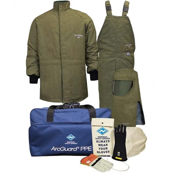 Size 3XL, 4 HRC, 5 oz Arc Flash Clothing Kit 40 cal per Sq cm, Hood & Face Shield Protection, Short Coat & Bib Overalls, Includes Gear Bag