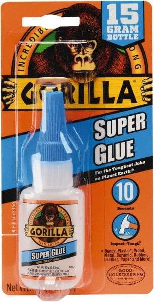 Gorilla Glue - 0.53 oz Bottle Clear Super Glue - 24 hr Full Cure Time, Bonds to Most Surfaces - All Tool & Supply