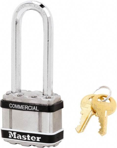 Master Lock - 2-1/2" Shackle Clearance, Keyed Different Padlock - 5/16" Shackle Diam, Laminated Steel - All Tool & Supply