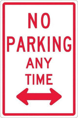 NMC - "No Parking Anytime", "Double Arrow", 12" Wide x 18" High, Aluminum No Parking & Tow Away Signs - 0.063" Thick, Red on White, Rectangle, Post Mount - All Tool & Supply