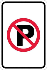 NMC - "No Parking Anytime", "Strike on P", 12" Wide x 18" High, Aluminum No Parking & Tow Away Signs - 0.08" Thick, Red & Black on White, High Intensity Reflectivity, Rectangle, Post Mount - All Tool & Supply