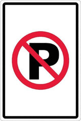 NMC - "No Parking Anytime", "Strike on P", 12" Wide x 18" High, Aluminum No Parking & Tow Away Signs - 0.063" Thick, Red & Black on White, Rectangle, Post Mount - All Tool & Supply