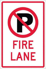 NMC - "Fire Lane", "Strike on P", 12" Wide x 18" High, Aluminum No Parking & Tow Away Signs - 0.08" Thick, Red & Black on White, High Intensity Reflectivity, Rectangle, Post Mount - All Tool & Supply