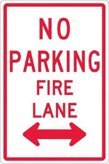 NMC - "No Parking - Fire Lane", "Double Arrow", 12" Wide x 18" High, Aluminum No Parking & Tow Away Signs - 0.08" Thick, Red on White, High Intensity Reflectivity, Rectangle, Post Mount - All Tool & Supply