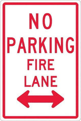 NMC - "No Parking - Fire Lane", "Double Arrow", 12" Wide x 18" High, Aluminum No Parking & Tow Away Signs - 0.08" Thick, Red on White, Engineer Grade Reflectivity, Rectangle, Post Mount - All Tool & Supply