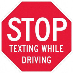 NMC - "Stop Texting While Driving", 12" Wide x 12" High, Plastic Warning & Safety Reminder Signs - 0.05" Thick, White on Red, Octagon, Wall Mount - All Tool & Supply