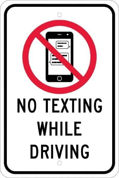 NMC - "No Texting While Driving", "Strike on Cell Phone", 12" Wide x 18" High, Aluminum Warning & Safety Reminder Signs - 0.08" Thick, Red & Black on White, Engineer Grade Reflectivity, Rectangle, Post Mount - All Tool & Supply