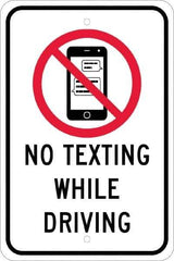 NMC - "No Texting While Driving", "Strike on Cell Phone", 12" Wide x 18" High, Aluminum Warning & Safety Reminder Signs - 0.08" Thick, Red & Black on White, Engineer Grade Reflectivity, Rectangle, Post Mount - All Tool & Supply