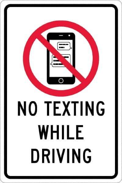 NMC - "No Texting While Driving", "Strike on Cell Phone", 12" Wide x 18" High, Aluminum Warning & Safety Reminder Signs - 0.063" Thick, Red & Black on White, Rectangle, Post Mount - All Tool & Supply