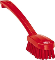 Vikan - 0.8" Bristle Length, Polyester Food Service Brush - 3" Long x 1.6" Wide Head, 10.2" OAL, Ergonomic Handle, Red, Polypropylene Block - All Tool & Supply