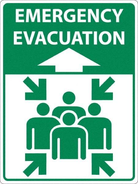 NMC - "Emergency Evacuation", 24" Long x 18" Wide, Sportwalk Safety Sign - Rectangle, 0.005" Thick, Use for Workplace/Safety - All Tool & Supply