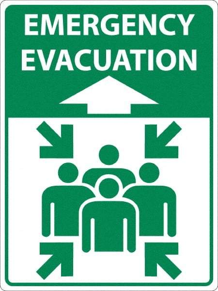 NMC - "Emergency Evacuation", 24" Long x 18" Wide, Asphalt Art Safety Sign - Rectangle, 0.005" Thick, Use for Workplace/Safety - All Tool & Supply