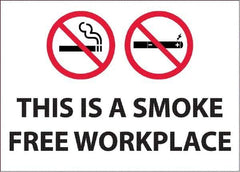 NMC - "This Is a Smoke Free Workplace", 10" Long x 14" Wide, Pressure-Sensitive Vinyl Safety Sign - Rectangular, 0.0045" Thick, Use for Smoking Regulations - All Tool & Supply