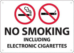 NMC - "No Smoking Including Electronic Cigarettes", 10" Long x 14" Wide, Rigid Plastic Safety Sign - Rectangular, 0.05" Thick, Use for Smoking Regulations - All Tool & Supply