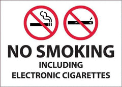 NMC - "No Smoking Including Electronic Cigarettes", 10" Long x 14" Wide, Pressure-Sensitive Vinyl Safety Sign - Rectangular, 0.0045" Thick, Use for Smoking Regulations - All Tool & Supply