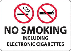 NMC - "No Smoking Including Electronic Cigarettes", 10" Long x 14" Wide, Aluminum Safety Sign - Rectangular, 0.04" Thick, Use for Smoking Regulations - All Tool & Supply