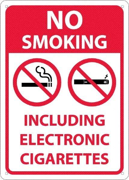 NMC - "No Smoking Including Electronic Cigarettes", 10" Long x 14" Wide, Rigid Plastic Safety Sign - Rectangular, 0.05" Thick, Use for Smoking Regulations - All Tool & Supply