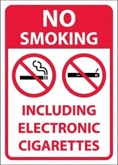 NMC - "No Smoking Including Electronic Cigarettes", 10" Long x 14" Wide, Pressure-Sensitive Vinyl Safety Sign - Rectangular, 0.04" Thick, Use for Smoking Regulations - All Tool & Supply