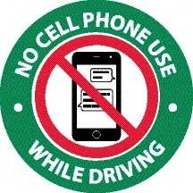 NMC - "No Cell Phone Use", 3" Long x 3" Wide, Pressure-Sensitive Vinyl Safety Sign - Round, 0.0045" Thick, Use for Accident Prevention, Pack of 25 - All Tool & Supply