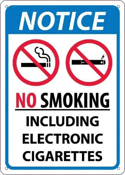 NMC - "No Smoking Including Electronic Cigarettes", 10" Long x 14" Wide, Rigid Plastic Safety Sign - Rectangular, 0.05" Thick, Use for Smoking Regulations - All Tool & Supply