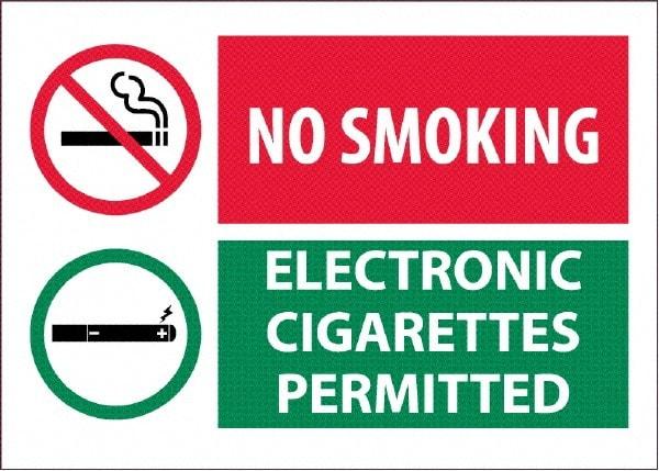 NMC - "No Smoking - Electronic Cigarettes Permitted", 10" Long x 14" Wide, Pressure-Sensitive Vinyl Safety Sign - Rectangular, 0.0045" Thick, Use for Smoking Regulations - All Tool & Supply